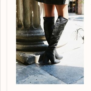 Free People Italian Leather Knee High Heeled Boots